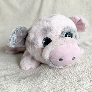 Walmart Pink Grey Spotted Pig Sparkle Eye Laying 12” Plush Stuffed Toy